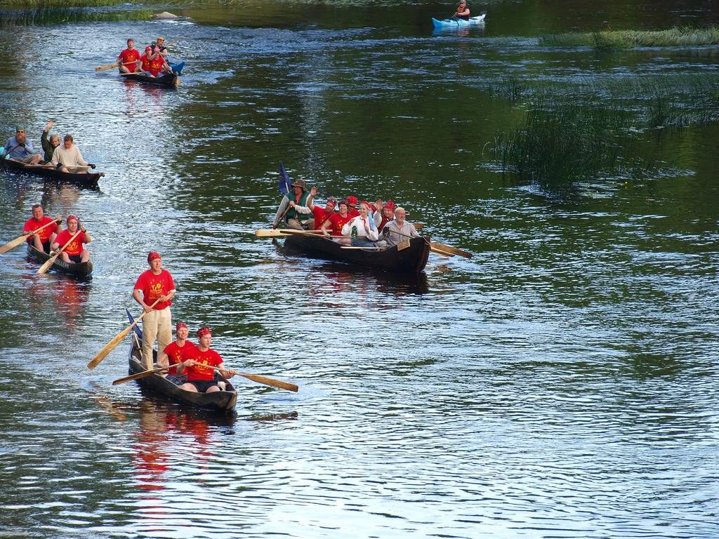 Estonian dugout canoes on the river